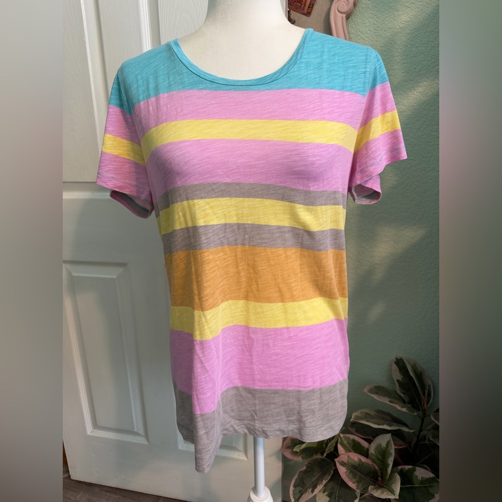 Striped Pastel Short Sleeve Women's Tee - Pink, Yellow, Blue